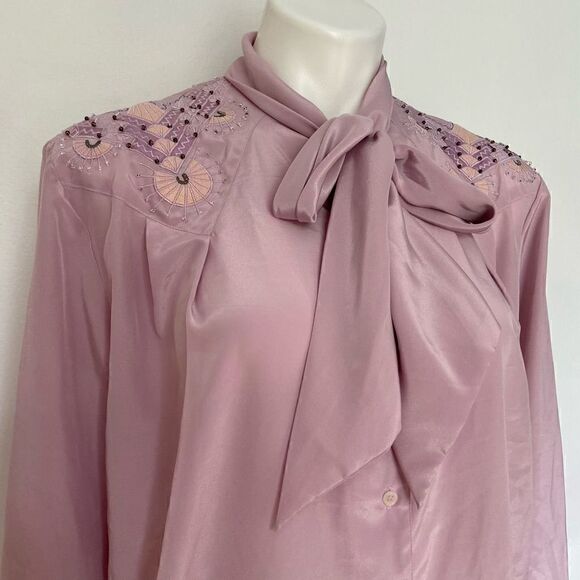 Richard Martin 80s Beaded Embroidered Shoulder Neck Tie Button Down - Picture 2 of 11